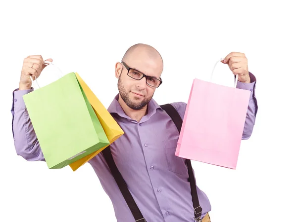Homme avec des sacs en papier coloré shopping — Photo
