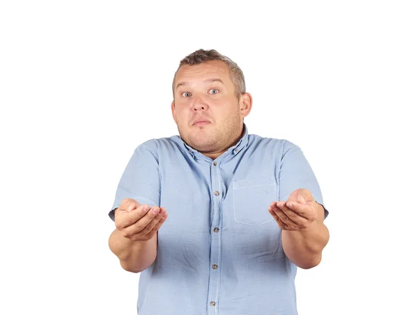 Homem gordo encolhendo ombros — Fotografia de Stock