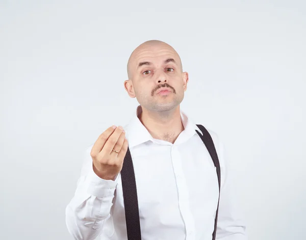 Careca engraçado homem envia um ar beijo — Fotografia de Stock