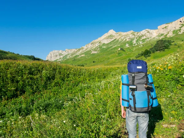 Caminhante masculino com mochila — Fotografia de Stock