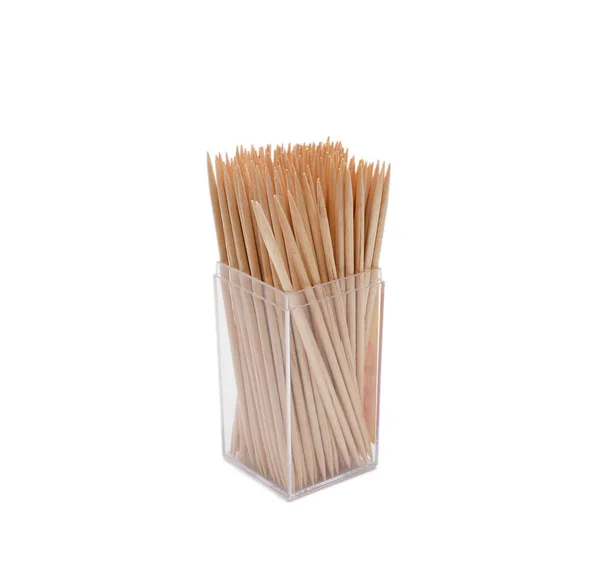 Wooden toothpicks in a box — Stock Photo, Image