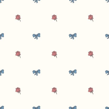 Dikişsiz desen papyon ve pastel renklerde gül