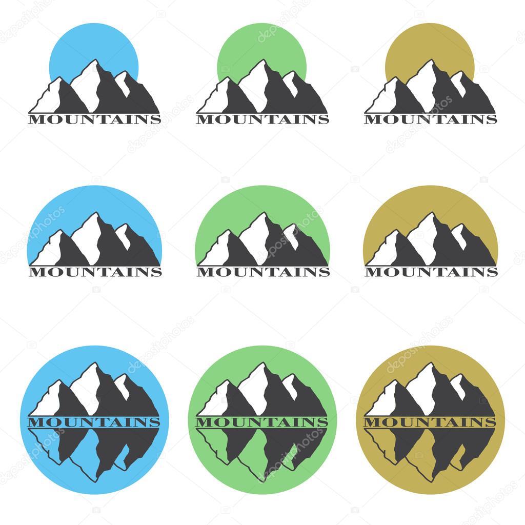 Colored logos, icons mountain set.