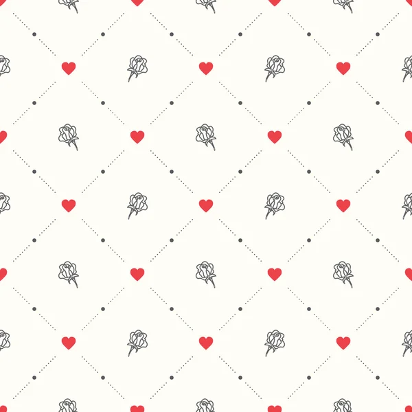 Seamless geometric pattern with hearts and roses. — Stock Vector