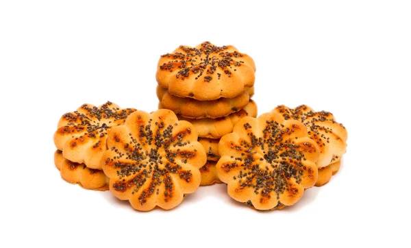 Round sugar cookies with poppy seeds on a white background. — Stock Photo, Image