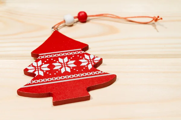 Christmas wooden ornaments toy with ribbon . — Stock Photo, Image