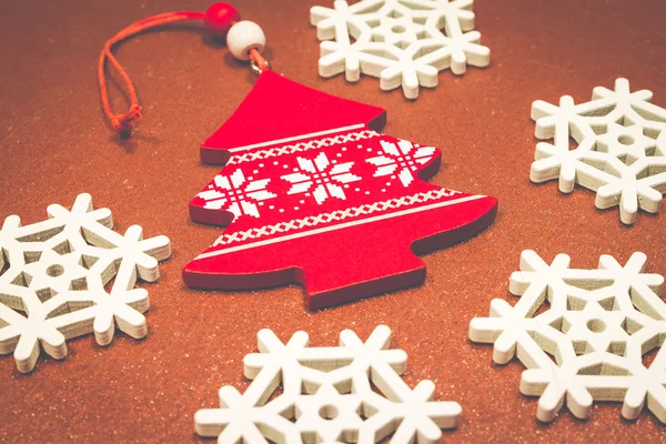 Christmas wooden ornaments toy with ribbon . — Stock Photo, Image