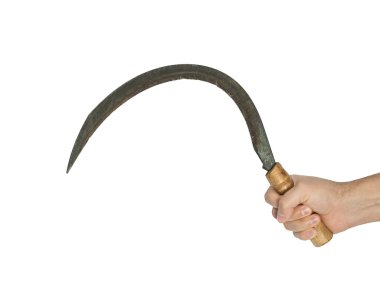 Paslı bir Orak tutan adam el