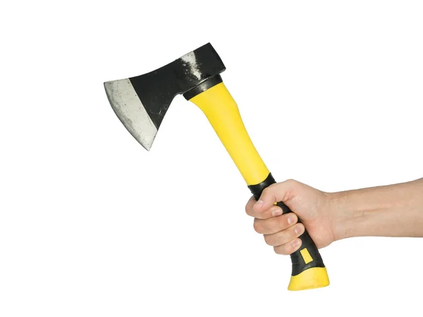 Axe in his hand with wooden handle — Stock Photo, Image