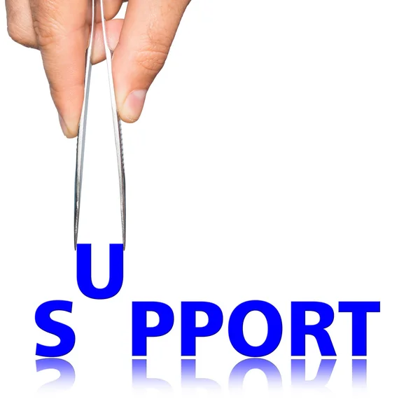 Hand with  forceps and  word support — Stock Photo, Image
