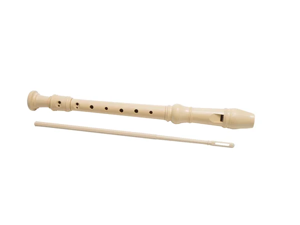 Flauta soprano plástico sobre um fundo branco — Fotografia de Stock