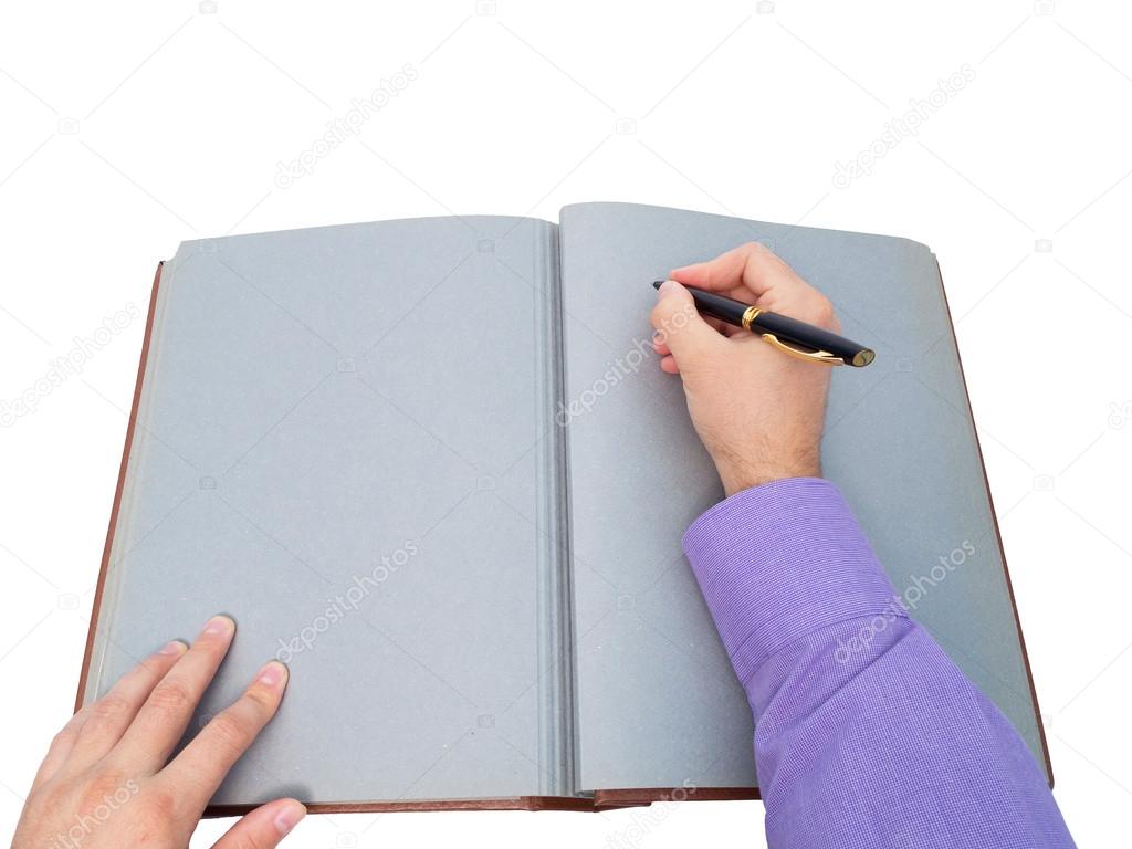 Hand writing in open old notebook