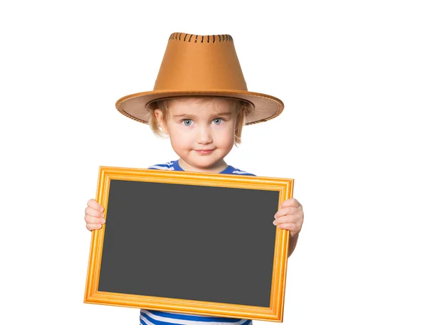 Niña divertida con pizarra . — Foto de Stock