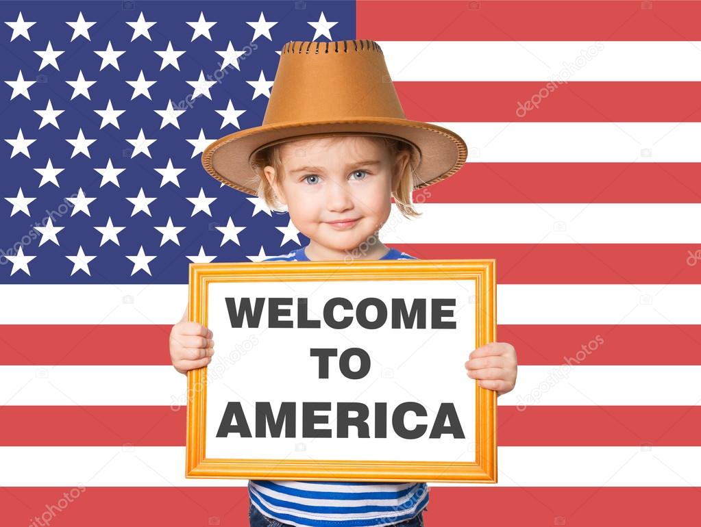 Text welcome to America. 