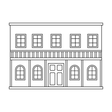 Vahşi batı binası vektör simgesi. Dış hat vektör simgesi beyaz arka planda izole edilmiş. Vahşi batı binası..