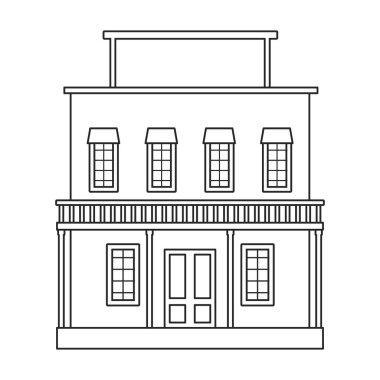 Vahşi batı binası vektör simgesi. Dış hat vektör simgesi beyaz arka planda izole edilmiş. Vahşi batı binası..