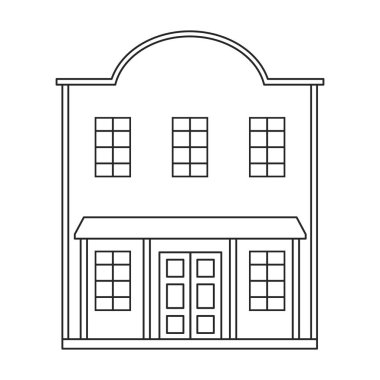 Vahşi batı binası vektör simgesi. Dış hat vektör simgesi beyaz arka planda izole edilmiş. Vahşi batı binası..