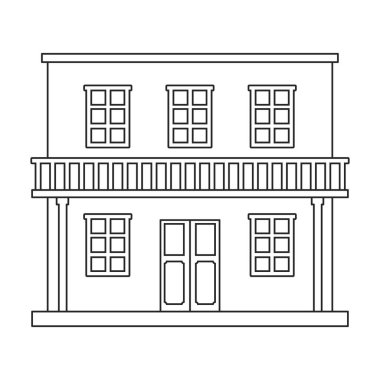 Vahşi batı binası vektör simgesi. Dış hat vektör simgesi beyaz arka planda izole edilmiş. Vahşi batı binası..