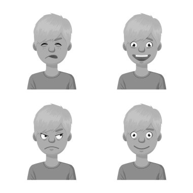 Yüz ve oğlan ikonunun izole edilmiş nesnesi. Yüz ve genç hisse senedi temsili koleksiyonu.