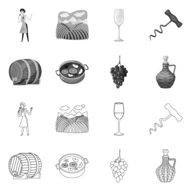 Çiftlik ve üzüm bağı ikonunun vektör çizimi. Stok için tarım ve ürün vektör simgesi kümesi.