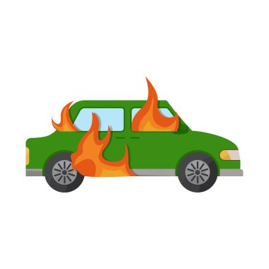 İzole edilmiş araba ve yanık sembolü. Araba koleksiyonu ve stok için mahvolmuş vektör simgesi.