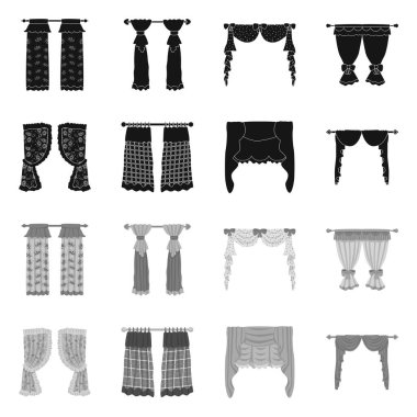 Perde ve perde logosunun vektör tasarımı. Perdeler ve borsa vektör illüstrasyonunu köreltir.