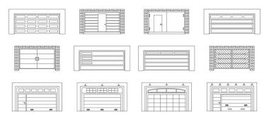 Garaj kapısı vektör çizgisi simgesi. Beyaz arkaplanda vektör illüstrasyon paten geçidi. İzole edilmiş dış hat simge garaj kapısı.