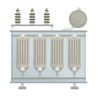 Transformatör vektör karikatür simgesi. Beyaz arka planda vektör illüstrasyon elektrikli ekipman. Transformatörün izole edilmiş çizgi film çizim simgesi.