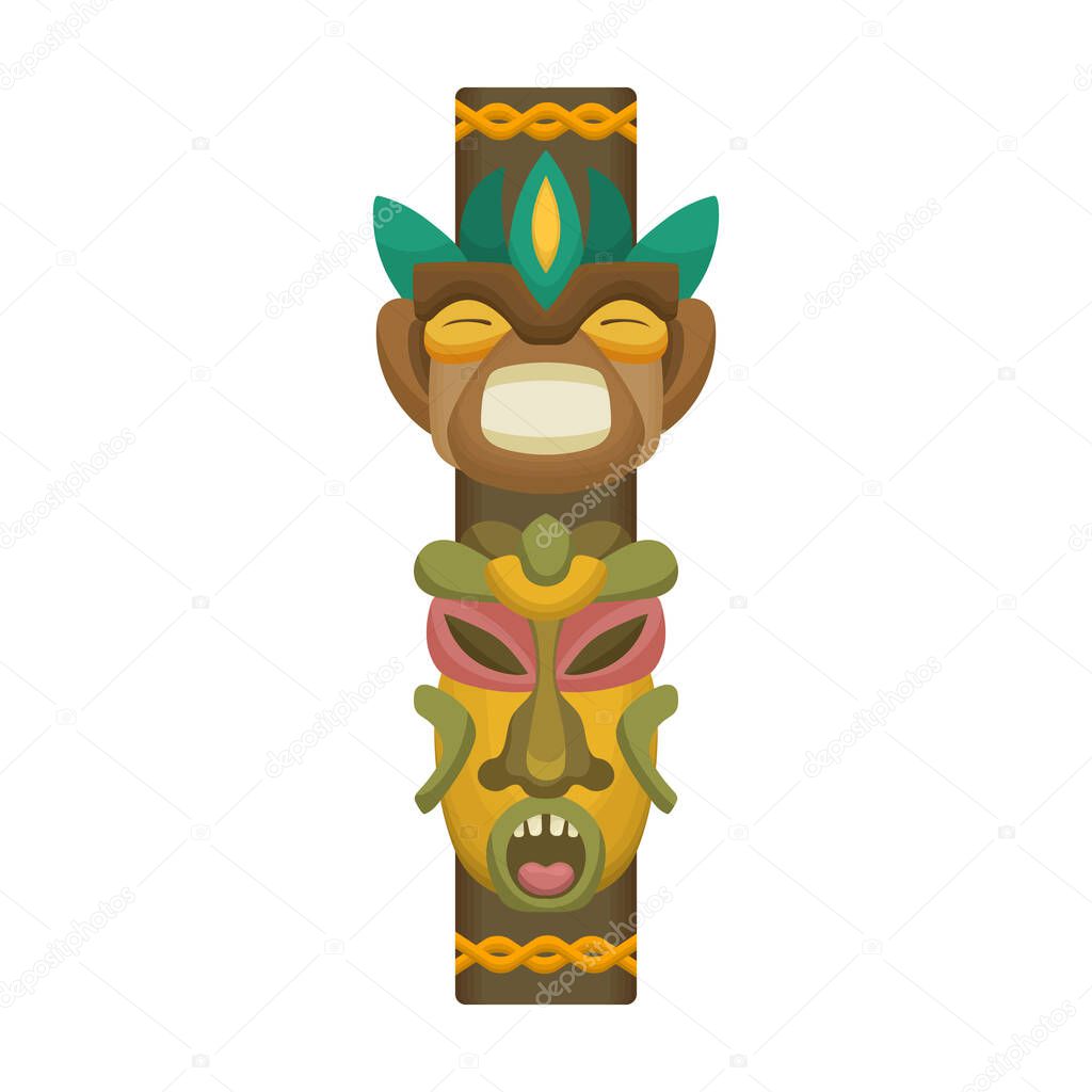 Totem tribal vector cartoon icon. Vector illustration totem wood on white background. Isolated cartoon illustration logo of mask wood.