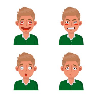 Yüz ve erkek ikonunun vektör tasarımı. Yüz kümesi ve genç hisse senedi vektör çizimi.