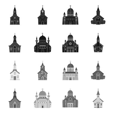 Tarikat ve tapınak sembolünün vektör çizimi. Tarikat ve cemaat hisse senedi illüstrasyonu koleksiyonu.