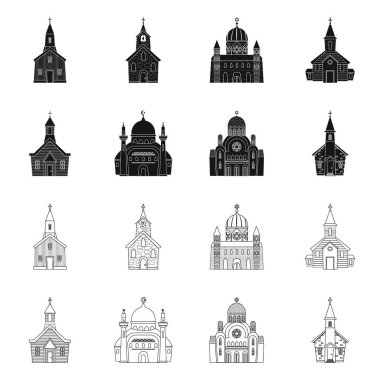 Tarikat ve tapınak logosunun izole nesnesi. Stok için kült ve cemaat vektör simgesi koleksiyonu.