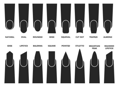 Beyaz arkaplanda tırnak vektör çizimi. İzole edilmiş siyah set ikon tırnağı. Vektör siyah set simgesi şekilli çivi.