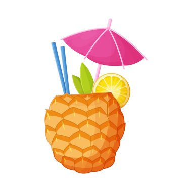 Kokteyl ve şemsiye sembolünün vektör tasarımı. Web için kokteyl ve ananas sembolü grafiği.