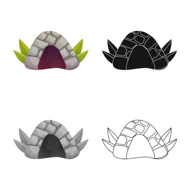 Mağara objesi ve tarih öncesi logo. Ağ için mağara ve kaya sembolü koleksiyonu.