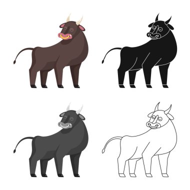 Boğa ve inek logosunun vektör tasarımı. Stok için boğa ve sığır eti vektör simgesi kümesi.