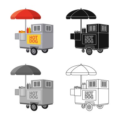 El arabası ve şemsiye ikonunun vektör illüstrasyonu. Stok için el arabası ve mobil vektör simgesi koleksiyonu.