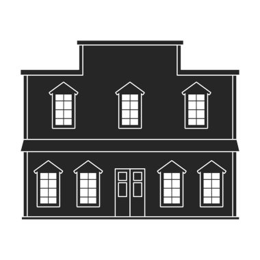 Batı vahşi bina vektörü siyah ikon. Beyaz arka planda batı evi vektör çizimi. Batı Vahşi Bina 'nın izole edilmiş siyah çizim simgesi.