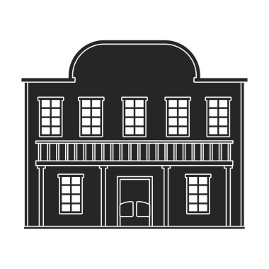 Batı vahşi bina vektörü siyah ikon. Beyaz arka planda batı evi vektör çizimi. Batı Vahşi Bina 'nın izole edilmiş siyah çizim simgesi.