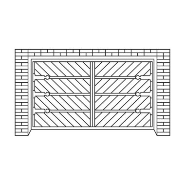Kapı garajı vektör ana hatları simgesi. Beyaz arka planda vektör illüstrasyon kapı evi. Kapıdaki garajın izole edilmiş taslak çizim simgesi.