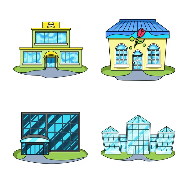 Ilustracja wektorowa supermarketu i symbolu budynku. Zbiór ilustracji wektorowej supermarketu i miasta. — Wektor stockowy