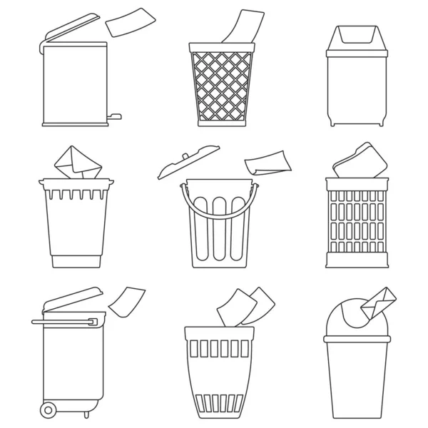 Can trash vector outline set icon. Vector illustration garbage basket on white background. Isolated outline set icon can trash. — Stock Vector