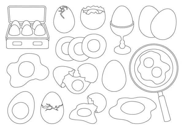 Pollo huevo vector esquema conjunto icono. Ilustración vectorial de aves de corral sobre fondo blanco. Conjunto de esquema aislado icono huevo de gallina. — Vector de stock