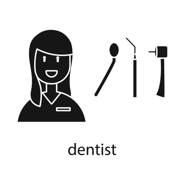 Ilustração vetorial do símbolo de dentista e mulher. Conjunto de dentista e dente vetor ícone para estoque. — Vetor de Stock