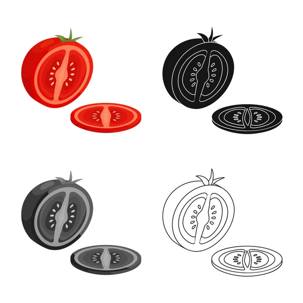 トマトとスライスのシンボルのベクトルデザイン。トマトとカットストックのイラストのセット. — ストックベクタ