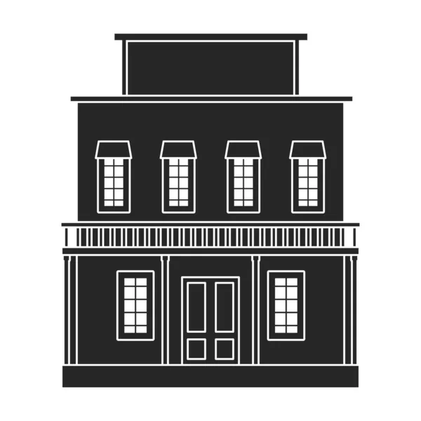 웨스트 와일드 빌딩 벡터 블랙 아이콘. 반사기는 흰색 바탕에 서쪽 집을 그린 것이다. 서부 야생 건물의 분리 된 검은 삽화 아이콘. — 스톡 벡터