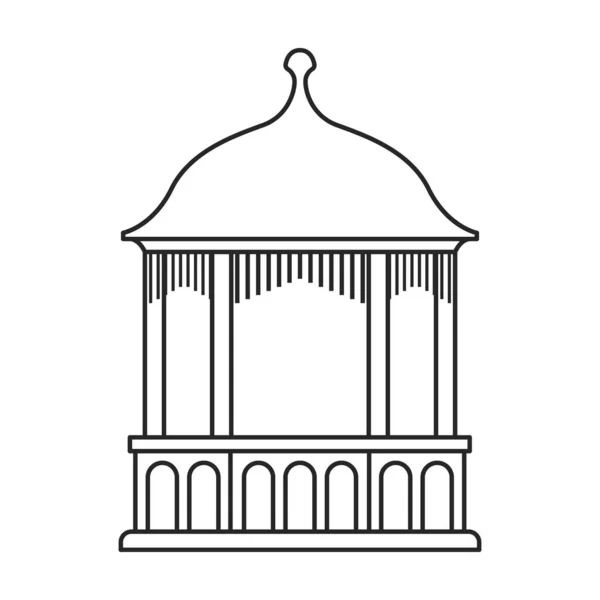 Ícone de contorno vetor de madeira Gazebo. Vetor ilustração gazebo de madeira sobre fundo branco. Ícone de ilustração de contorno isolado da pérgula. —  Vetores de Stock