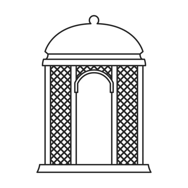 Ícone de contorno vetor de madeira Gazebo. Vetor ilustração gazebo de madeira sobre fundo branco. Ícone de ilustração de contorno isolado da pérgula. —  Vetores de Stock