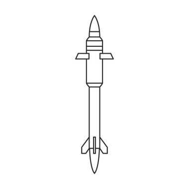 Füze balistik vektör ana hatları simgesi. Beyaz arka planda vektör illüstrasyon roket ordusu. Füze balistiğinin izole edilmiş taslak çizim simgesi.