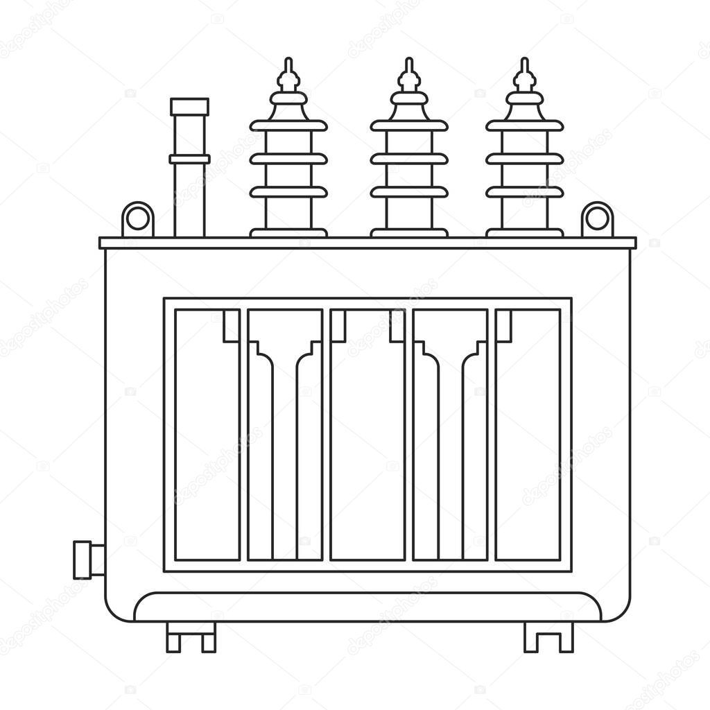 Transformer electric vector outline icon. Vector illustration elctric station on white background. Isolated outline illustration logo of transformer power.
